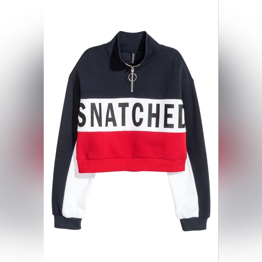 H&M DIVIDED Graphic Crop Sweater "Snatched" Size S